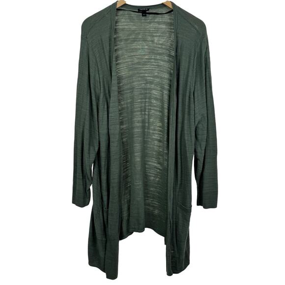 Torrid Cardigan Long Sleeve Button Up Mid Length Green Knit Pockets Size 4 - Picture 2 of 10